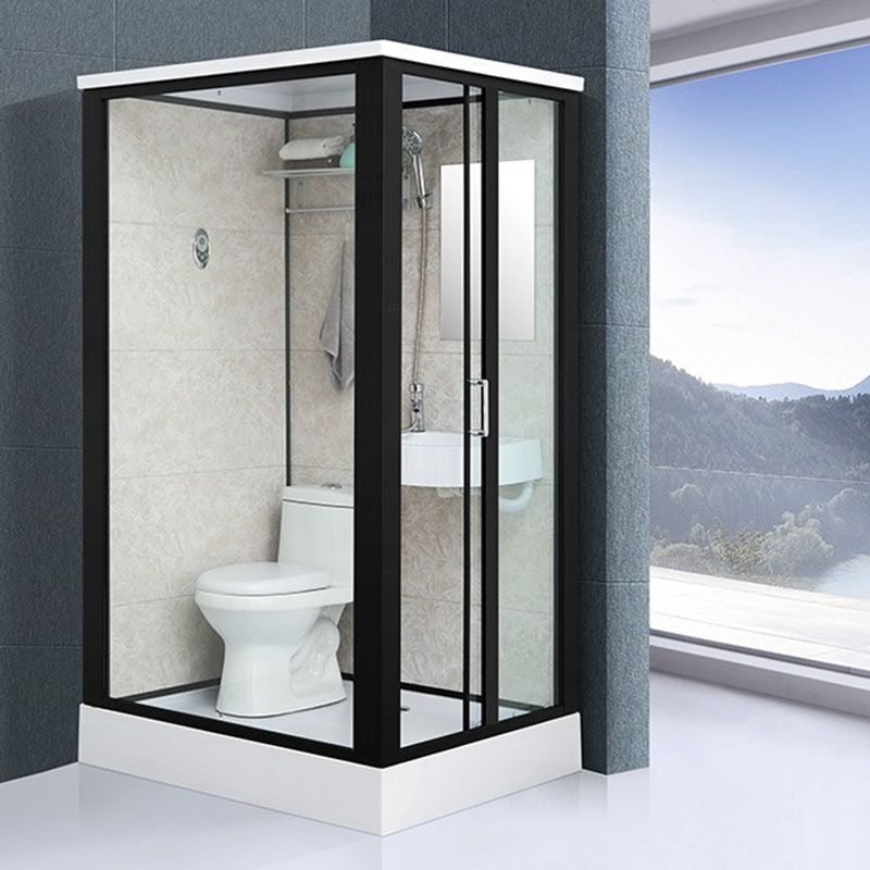 Framed Rectangle Frosted Corner Shower Stall with White Base