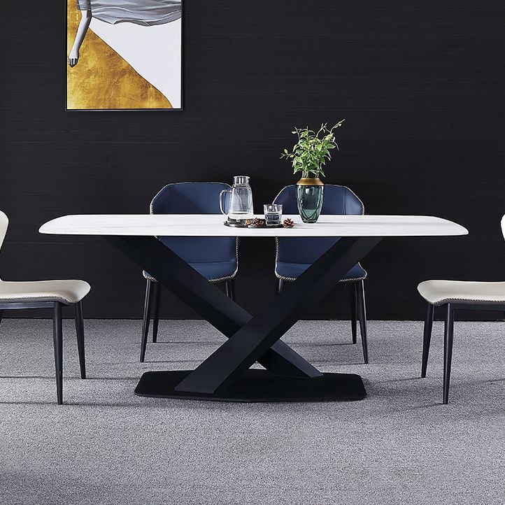 Traditional Luxury Rectangle Dining Table Sintered Stone Table with Pedestal Base