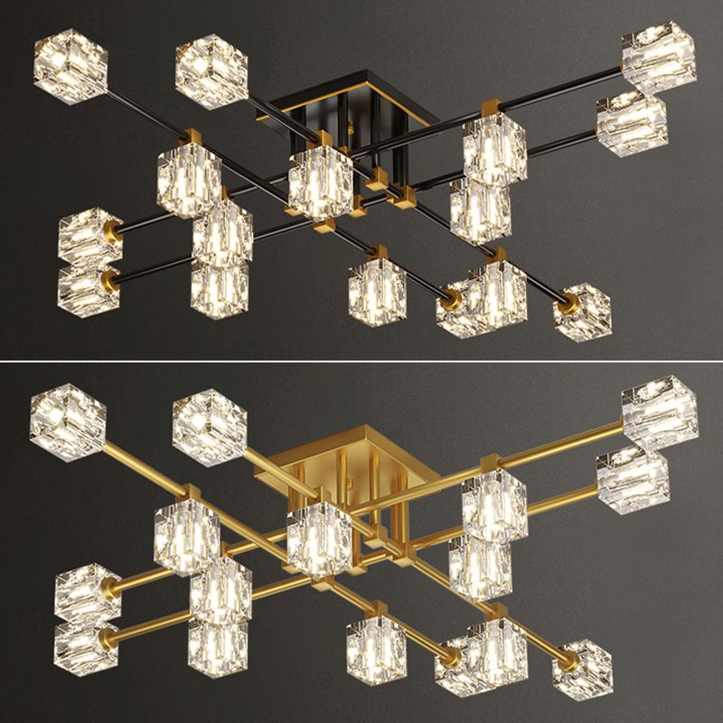 Sputnik Living Room Semi Flush Light Fixture Crystal Modern Semi-Flush Ceiling Light
