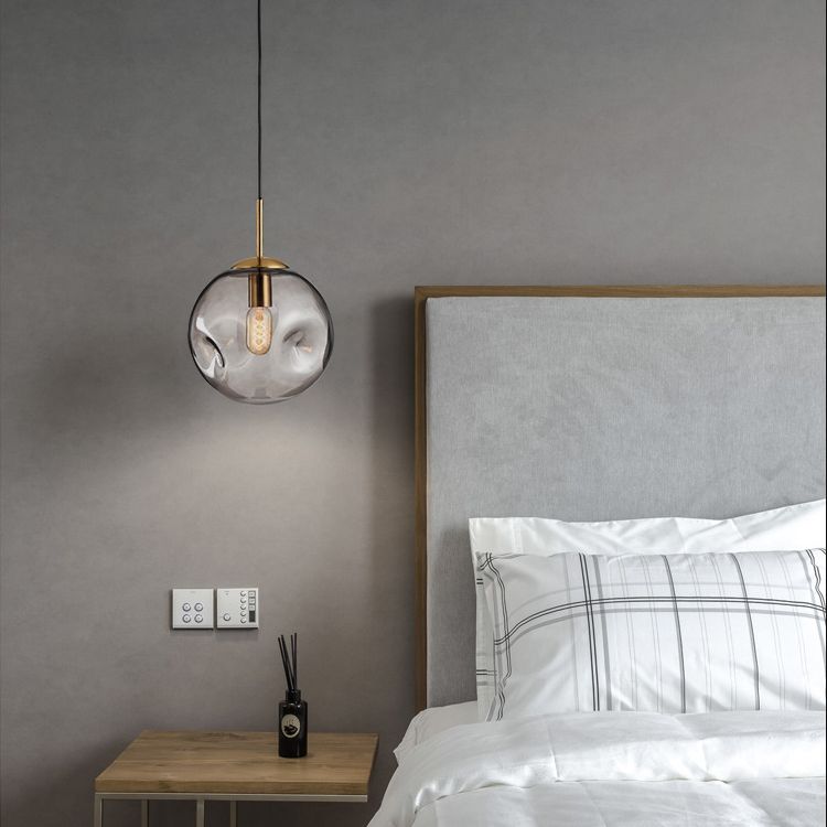 Glass Spherical Ceiling Pendant Light Minimalist Style Pendant Lighting Fixture for Bedroom