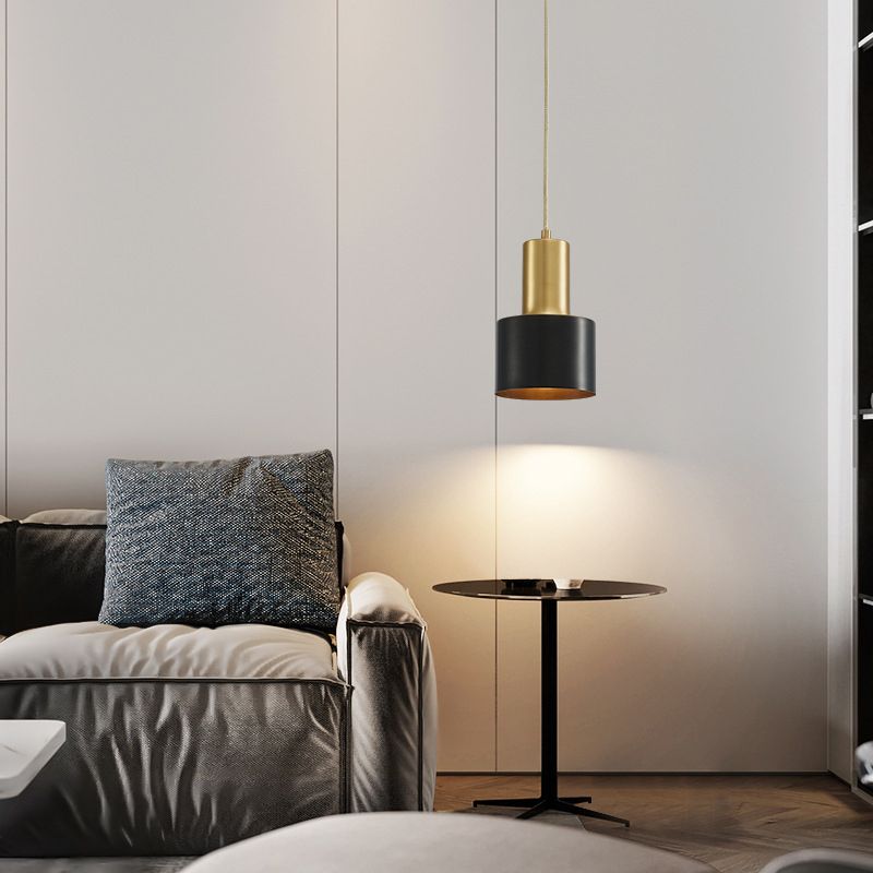 Modern Luxury Single Pendant Light Copper Cylindrical Hanging Lamp for Interior Spaces
