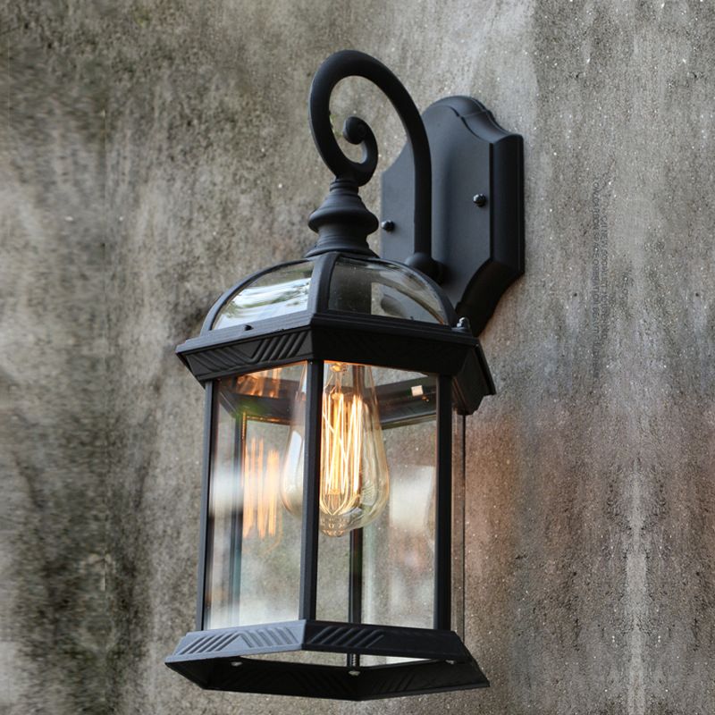 Glass Geometric Shade Wall Lighting Industrial Style Single Light Wall Mount Light Fixture in Black