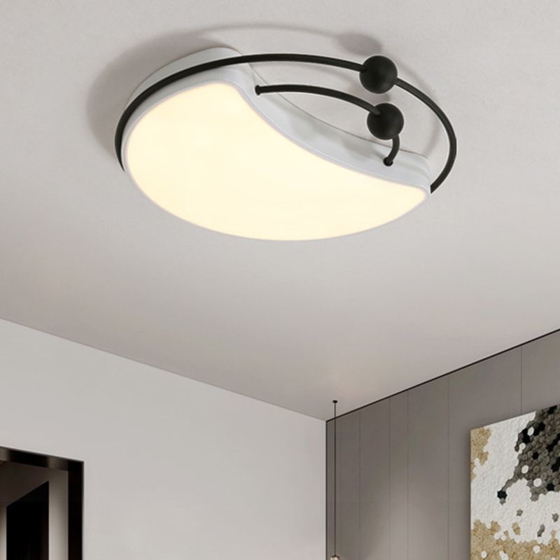 Minimalist Moon Flush Mount Light Fixture LED Metal Ceiling Lamp in White and Black with Recessed Diffuser, White/Warm Light