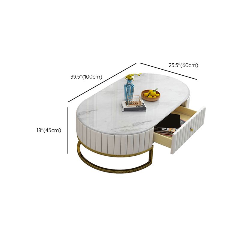 Oval Shape Coffee Desk Luxury Sintered Stone Top with Drawer