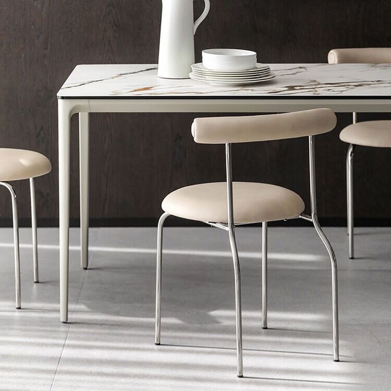 Silver Metal Legs Armless Dining Chairs Modern Faux Leather Dining Side Chair