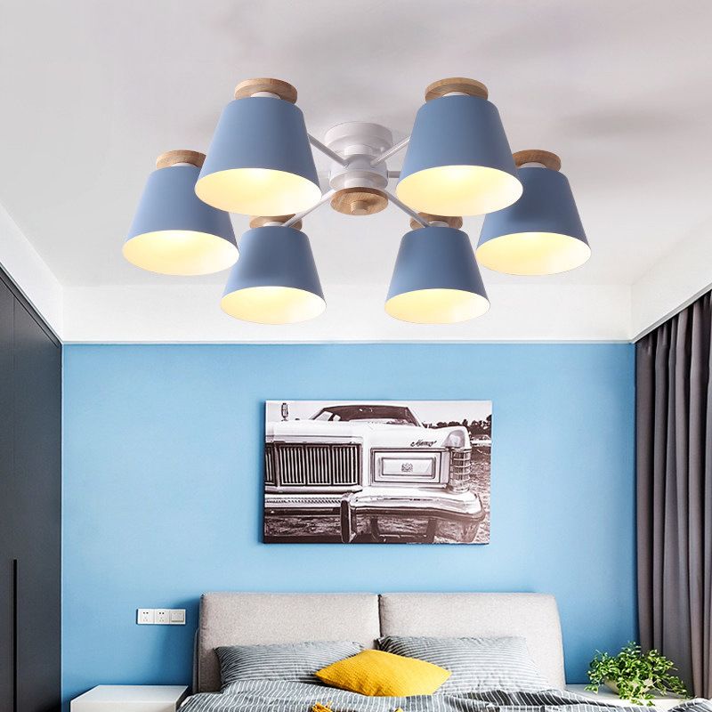 Tapered Flush Chandelier Lighting Macaron Metal Bedroom Semi Flush Light Fixture