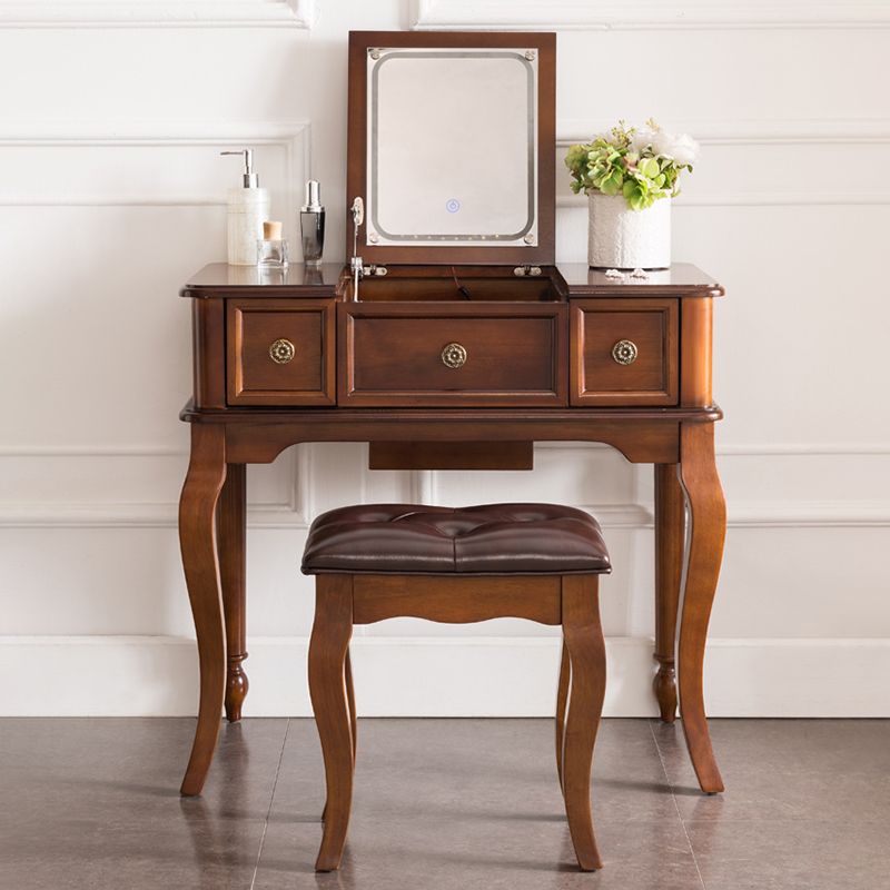 Traditional Flip-Top Vanity Dressing Table Wooden Makeup Vanity Set