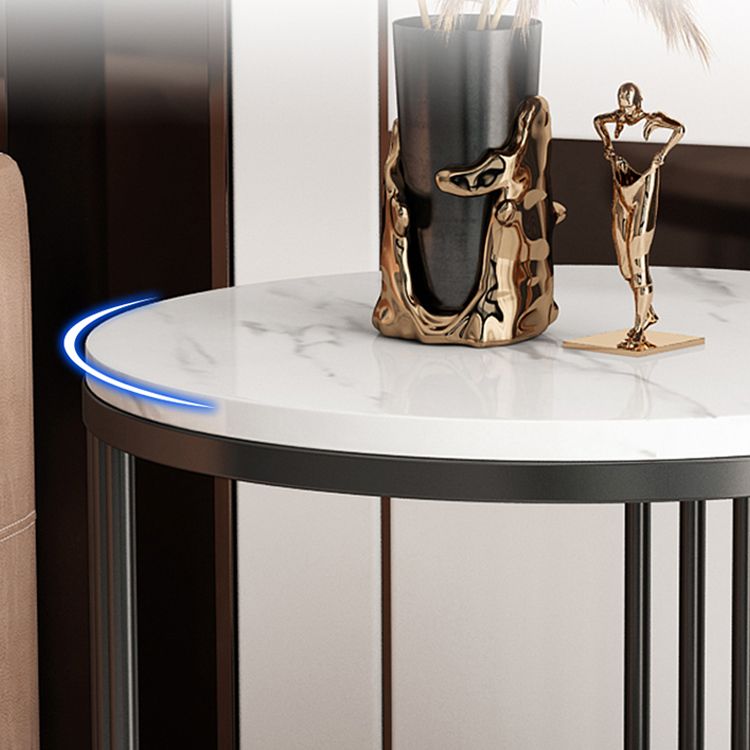 Contemporary Slate Top Round Side End Table Frame End Table with Drawer