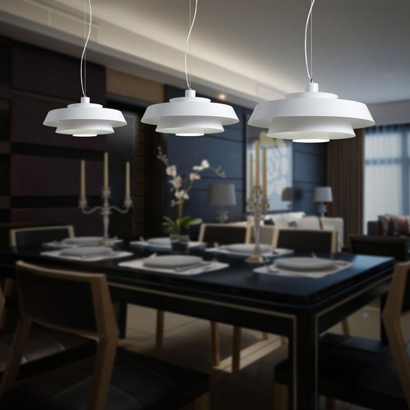 Tiered Pendant Ceiling Light Contemporary Metallic 1 Light Dining Room Suspension Lamp in White