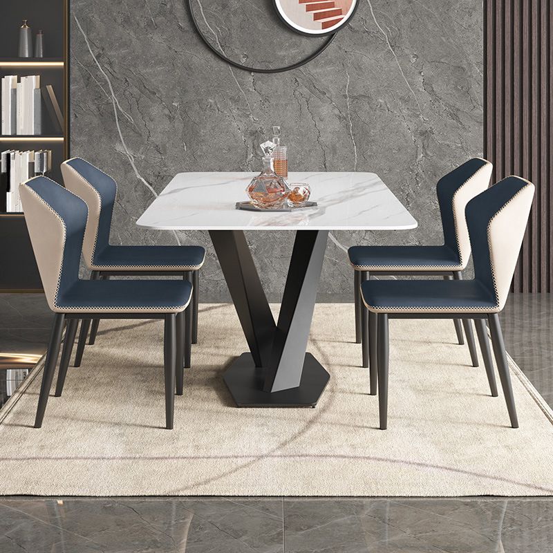 Metal Traditional Luxury Rectangle Table White Sintered Stone Indoor Table for Kitchen
