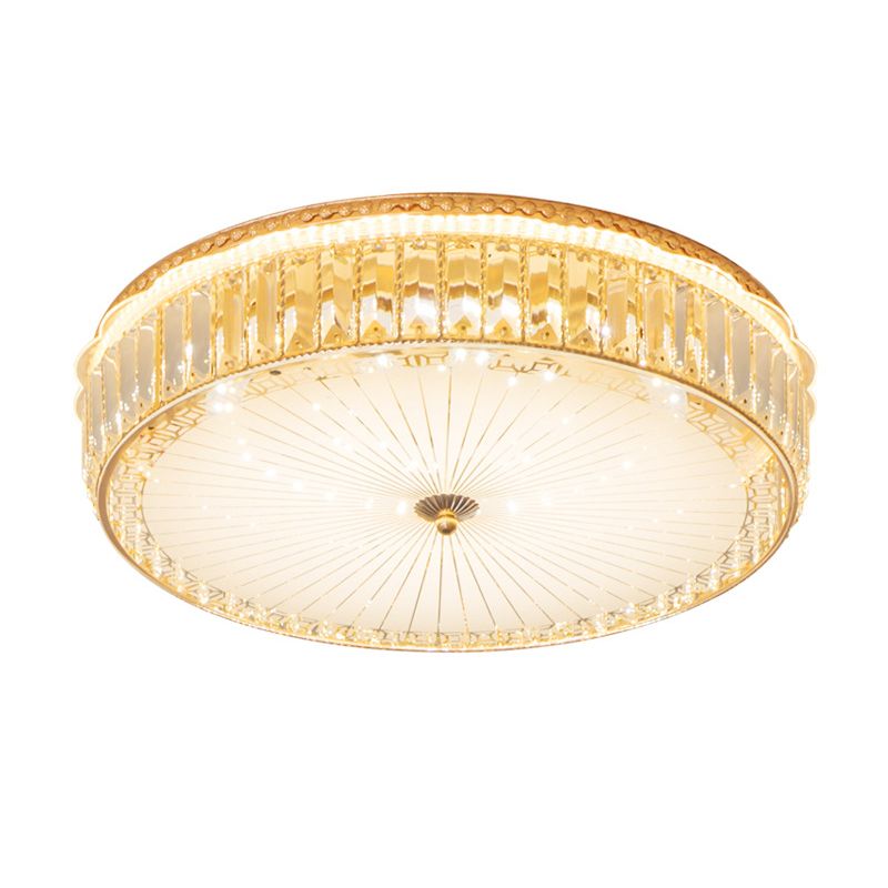 White Glass Round Ceiling Flush Modernism LED Flush Mount Spotlight with Crystal Block for Bedroom