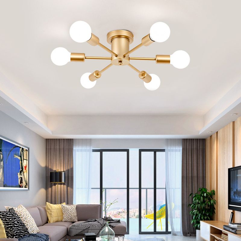 Modernism 6/8-Light Golden Flush Mount Lighting Metallic Ceiling Light for Bedroom