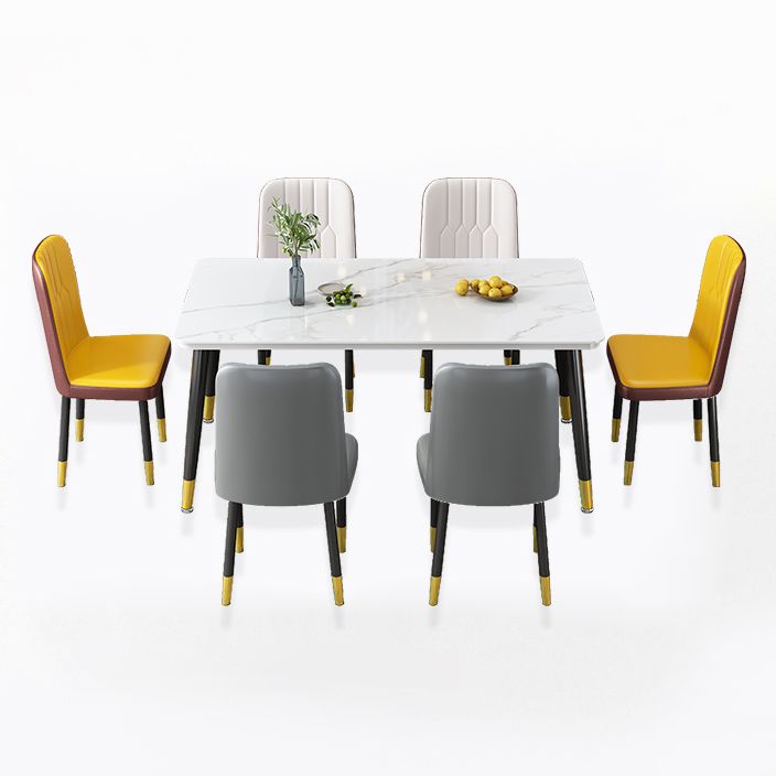 Mesa de forma rectangular estándar glamorosa mesa de comedor de cocina de piedra sinterizada con 4 patas base