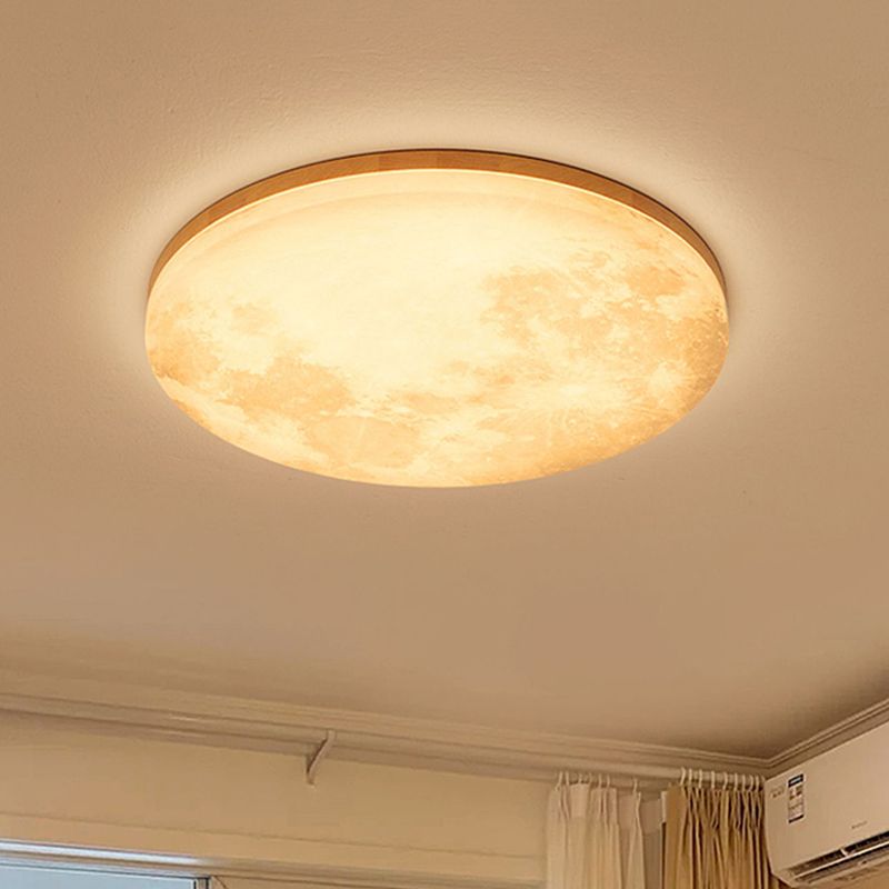 Modernism Circle Flush Mount Ceiling Light Fixture with Wood for Bedroom
