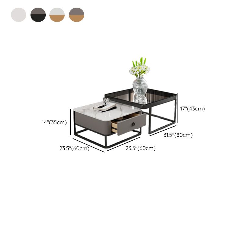 Frame Slate Coffee Table Glam Nesting Coffee Table Set with Drawer