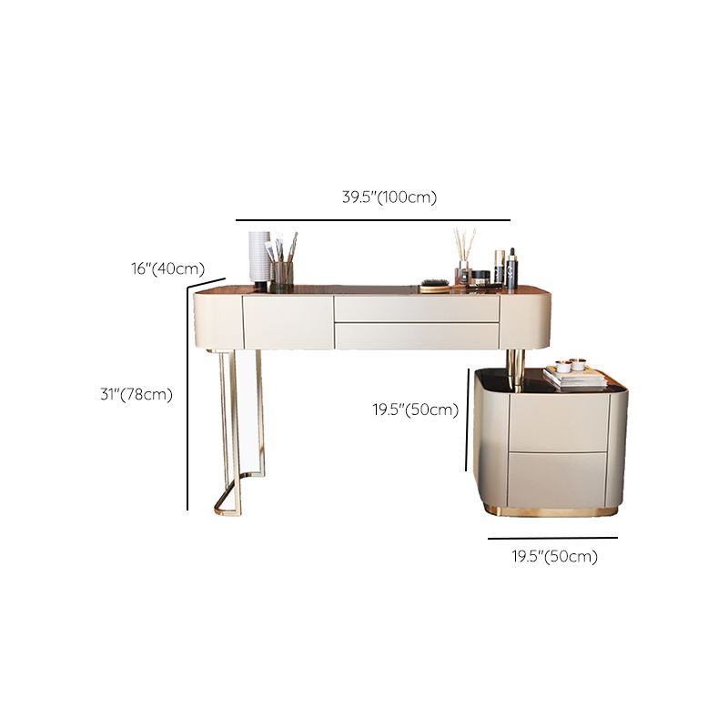 Glass Top Bedroom Make-up Vanity 5 Storage Drawers Dressing Table
