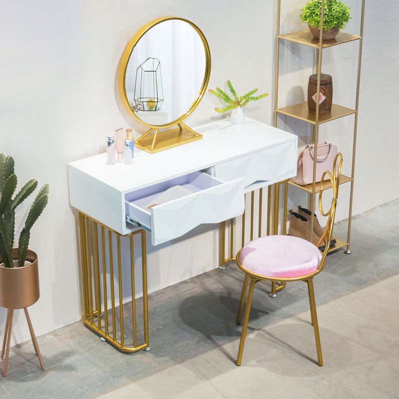 15.74" Wide White Gold Makeup Counter Glam  Vanity Tables with Drawers