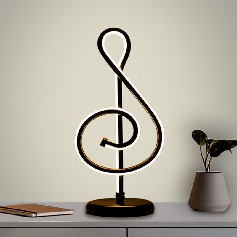 Black/White/Gold Musical Note Desk Lamp Minimalism LED Metal Night Table Lighting with Round Pedestal in Warm/White Light