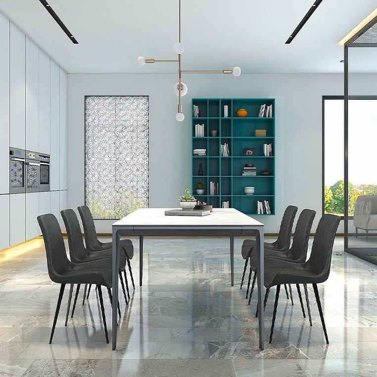 Mesa rectangular contemporánea de metal Mesa de comedor de piedra sinterizada con patas de metal