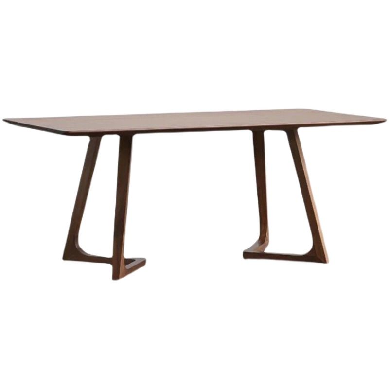 Rectangle Double Pedestal Industrial Dining Table Brown Fixed Table for Home