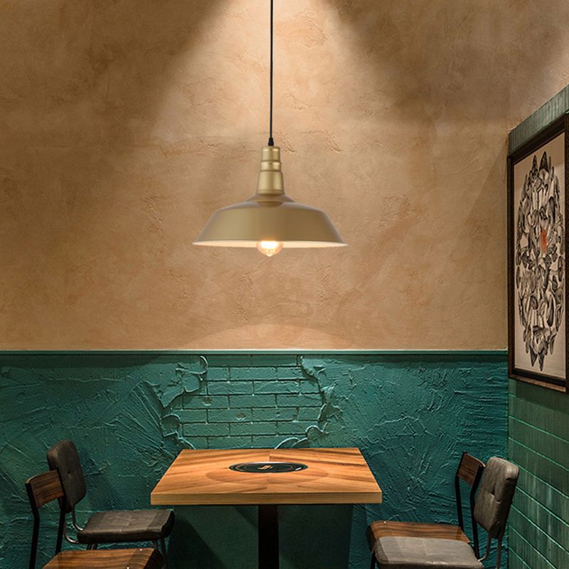 1-Light Suspension Light Fixture Industrial Restaurant Pendant Lamp with Geometric Metal Shade in Gold