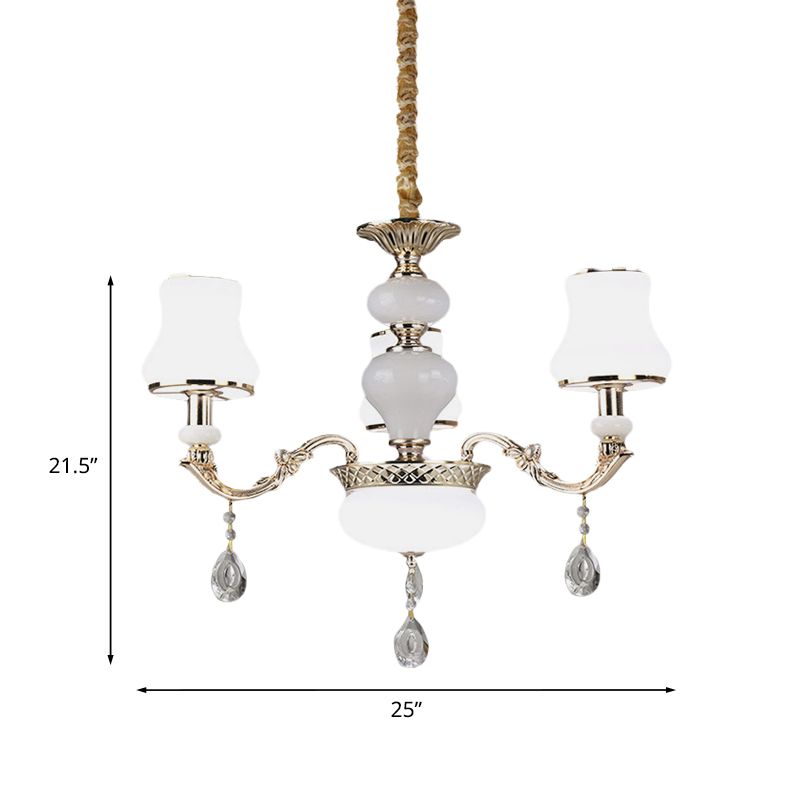 3/6 Lights Chandelier Lighting Vintage Bedroom Ceiling Pendant with Jar Cream Glass Shade in Gold