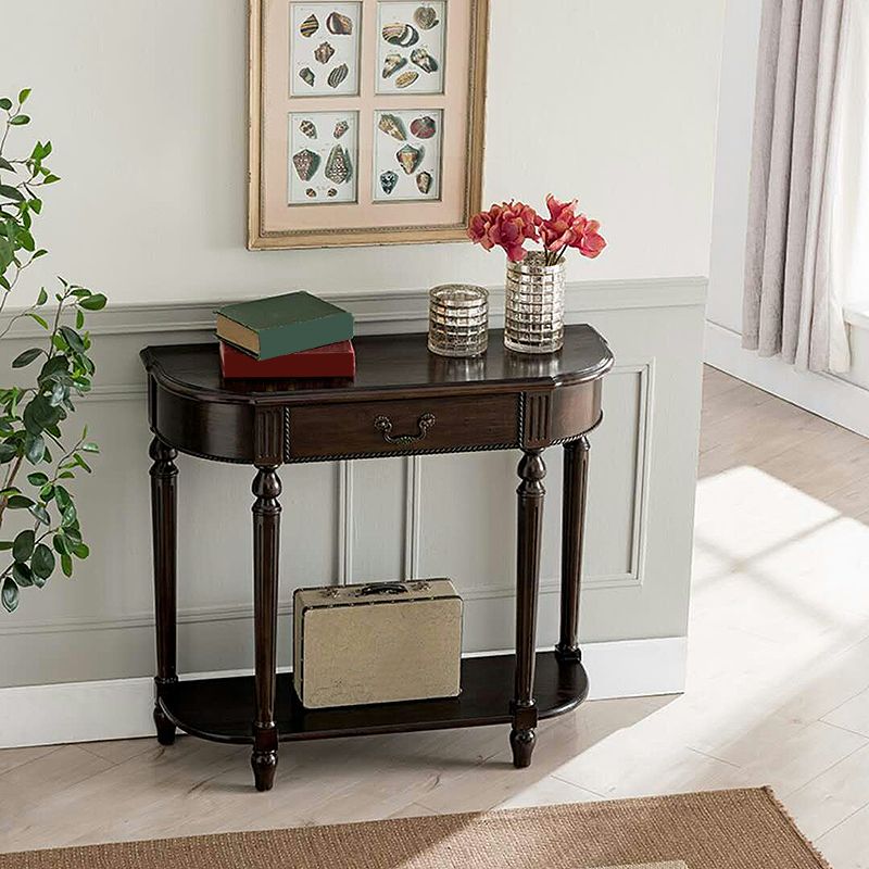 Mid-Century Modern Solid WoodTable, 35.43" H Console Accent Table in Brone