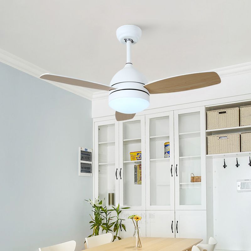 42.5" Wide Dome LED Pendant Fan Light Nordic Acrylic Bedroom Semi Mount Lighting, 3 Blades
