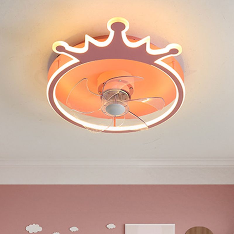 Loop Shaped Aluminum Fan Lighting Cartoon Pink Semi Flush Mounted Ceiling LED Light with Remote Control