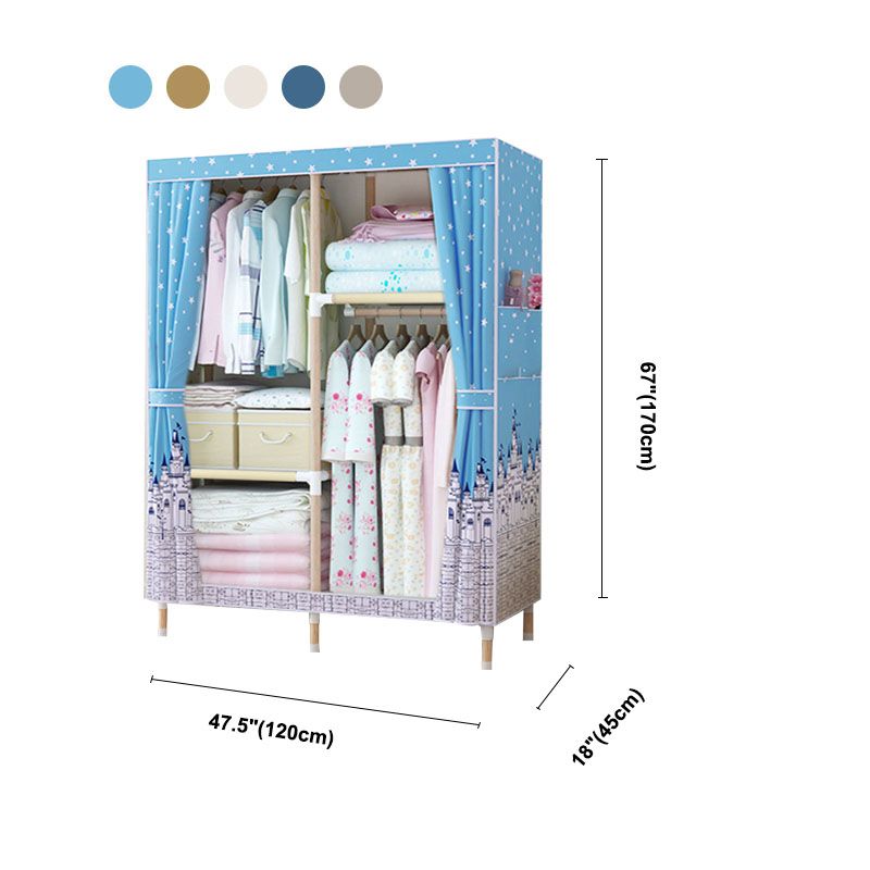 Metal Modern Armoire Shelves Storage Wardrobe Closet with Garment Rod