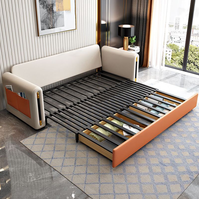 32.67" Tall Faux Leather Sofa Bed Glam Styled Sleeper Sofa Bed in Beige