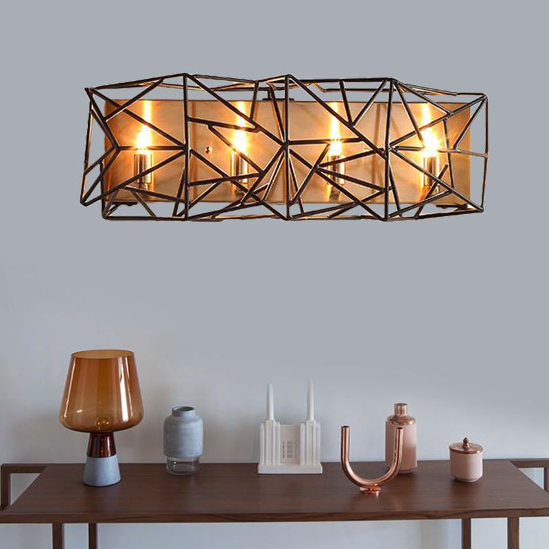 Metalen gekooide SCONCE LICTE FICUTE Traditionele 4 lichten binnen Wall Monted Lamp in zwart