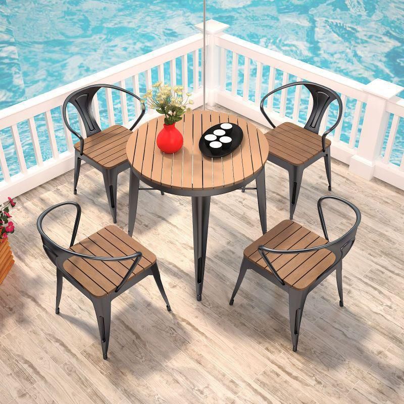 Industrial 1/2/3/5 Pieces Metal Dining Set Reclaimed Wood Round Dining Table Set