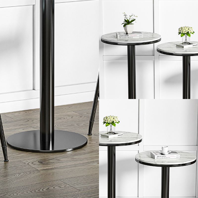 Modern Round Bar Dining Table Indoor White Top Bar Height Pub Table Metal Base in Black