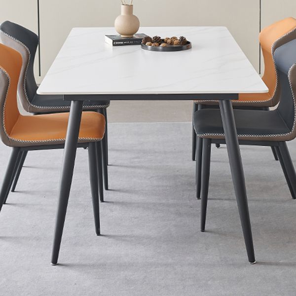 Mesa de comedor rectangular industrial de metal, mesa de piedra sinterizada con patas negras