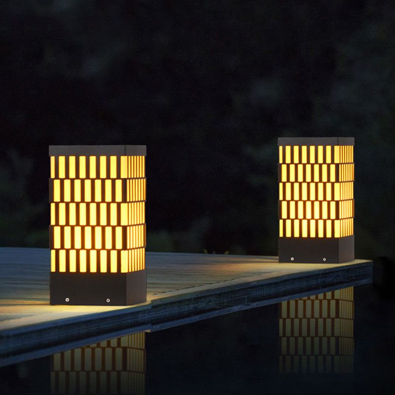 Rectangle Pillar Lamp Contemporary Metal Outdoor Waterproof Light in Black