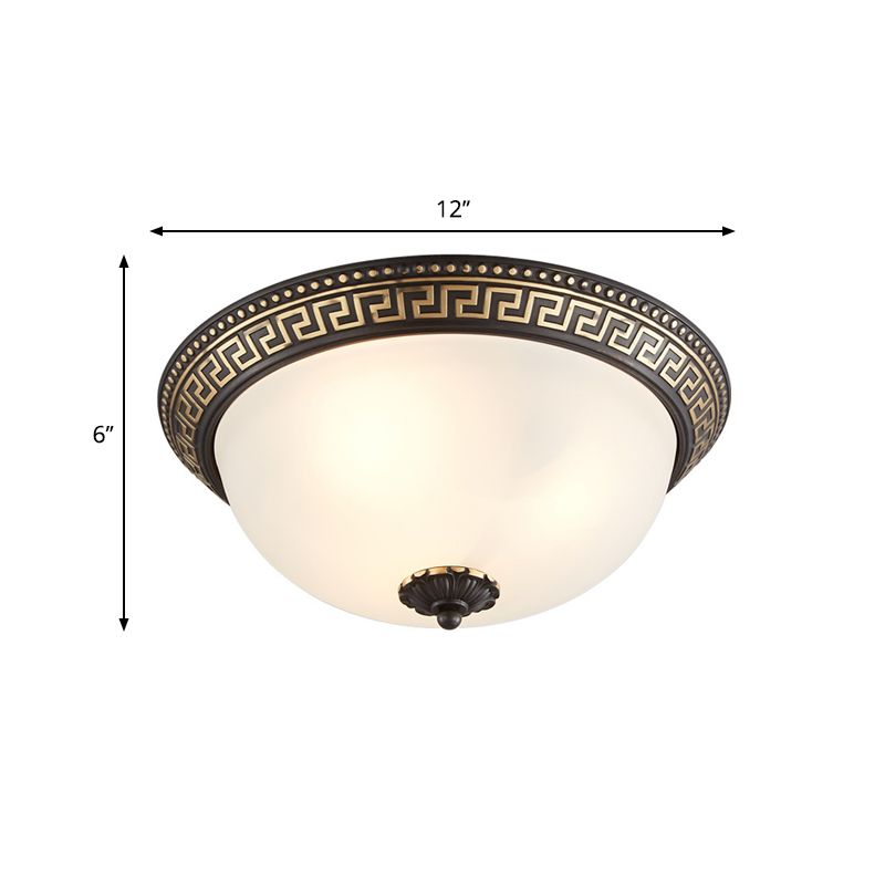 Traditional Taper Flush Mount Lamp 2/3/4-Head Opaline Glass Ceiling Fixture in Black and Gold for Corridor, 12"/14"/18.5" W