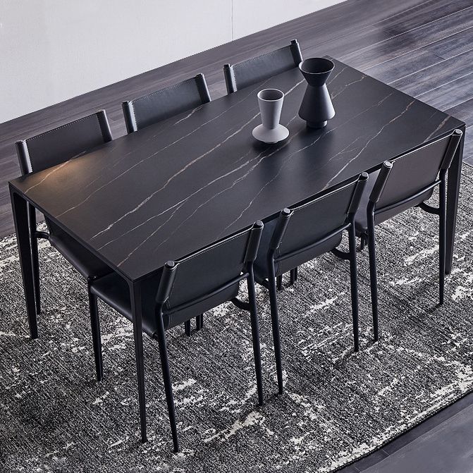 Stone Top Dining Table Rectangle Contemporary Table with 4 Legs in Black