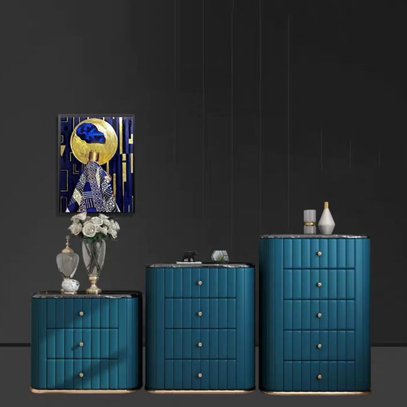 Glam Stone Bedroom Storage Chest Vertical Chest in Blue with Drawers