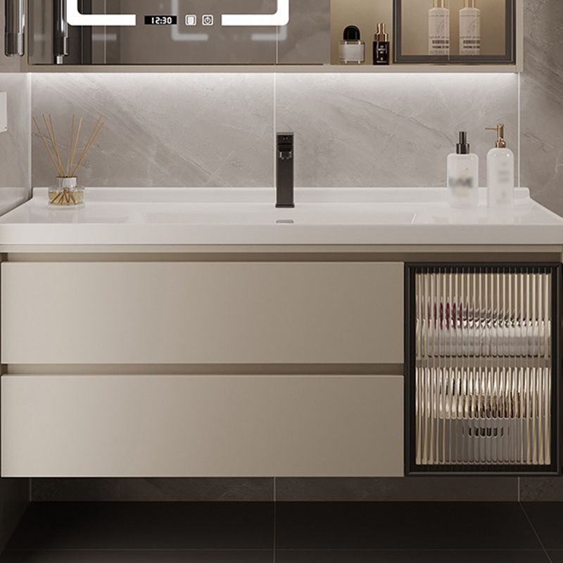 2 Drawers Vanity  Wood Frame Wall Mount Rectangle Single Sink Bathroom Vanity with Mirror