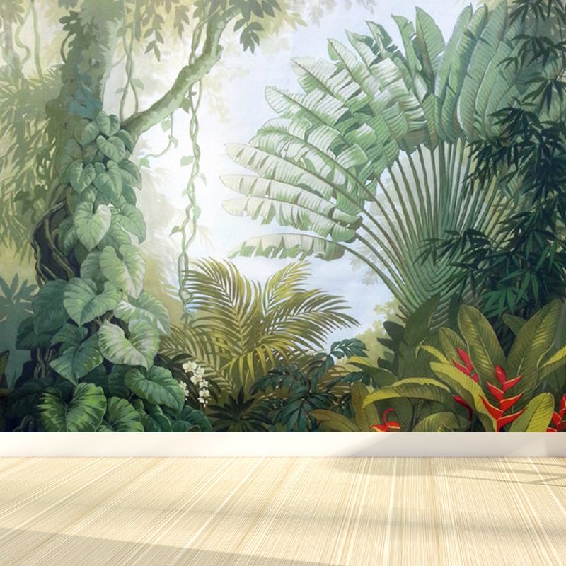 Tropical Botanics Wallpaper Mural Green Stain Resistant Wall Art for Living Room