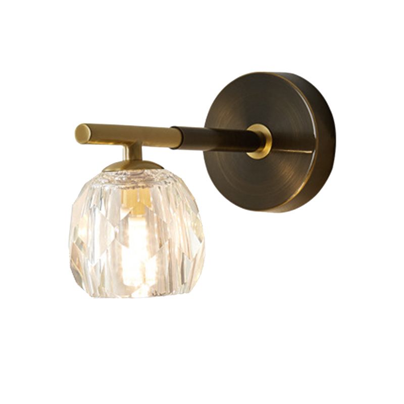 1 / 2 - Light Brass Wall Armed Sconce in Black and Gold Wall Light with Crystal Shade