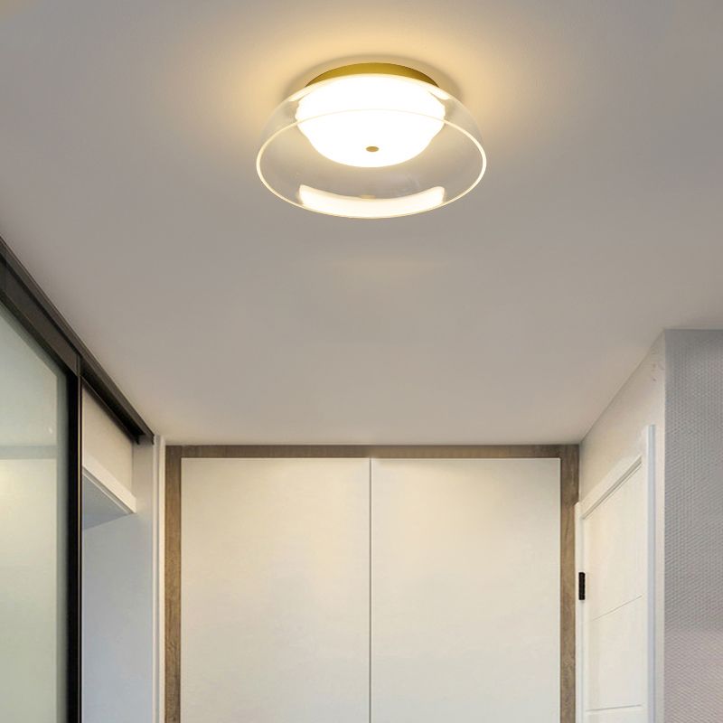 Modern Metal Flush Mount Geometric Shape Ceiling Lamp with Glass Shade for Living Room