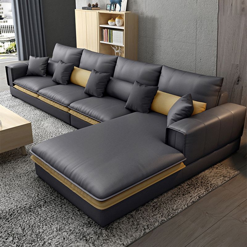 Contemporary Cushions Square Arm Living Room Faux Leather Stationary Sofa