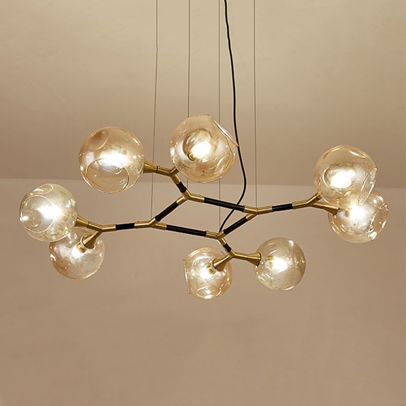 Glass Round Shape Chandelier Light Modern Style 8 Lights Chandelier Light Fixture in Gold