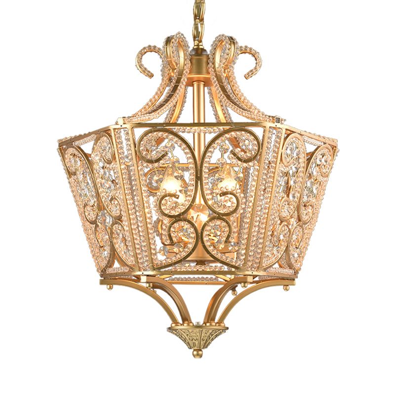 Beaded Chandelier Lamp Traditional K9 Crystal 4 Bulbs Living Room Hanging Light Fixture in Black/Gold