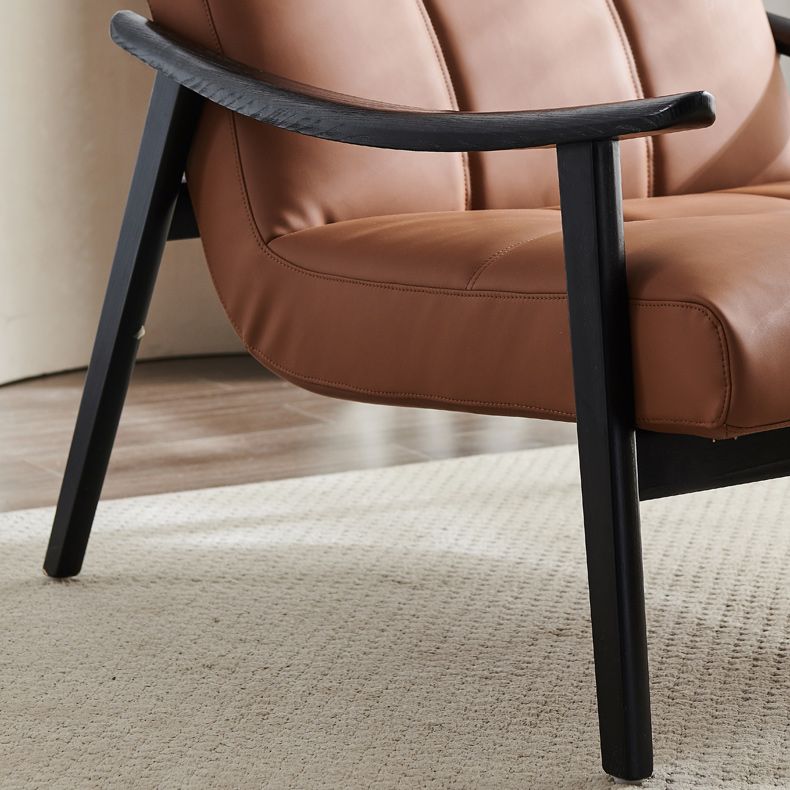 Solid Color Wooden Lounge Chair Genuine Leather Bedroom Side Chair