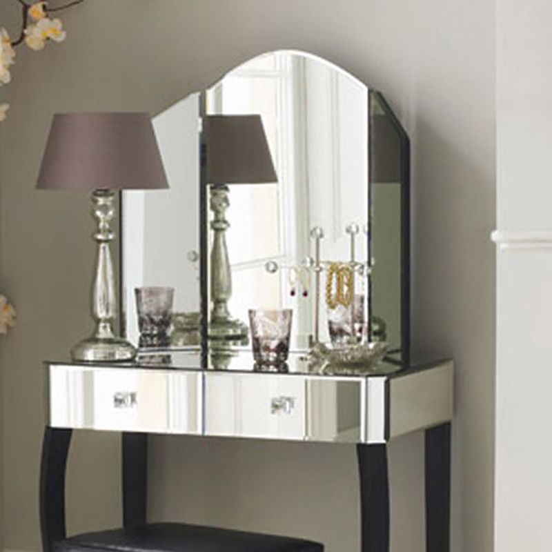15.74" Wide Vanity Set with Tri-Fold Glass Make-up Vanity with Drawers