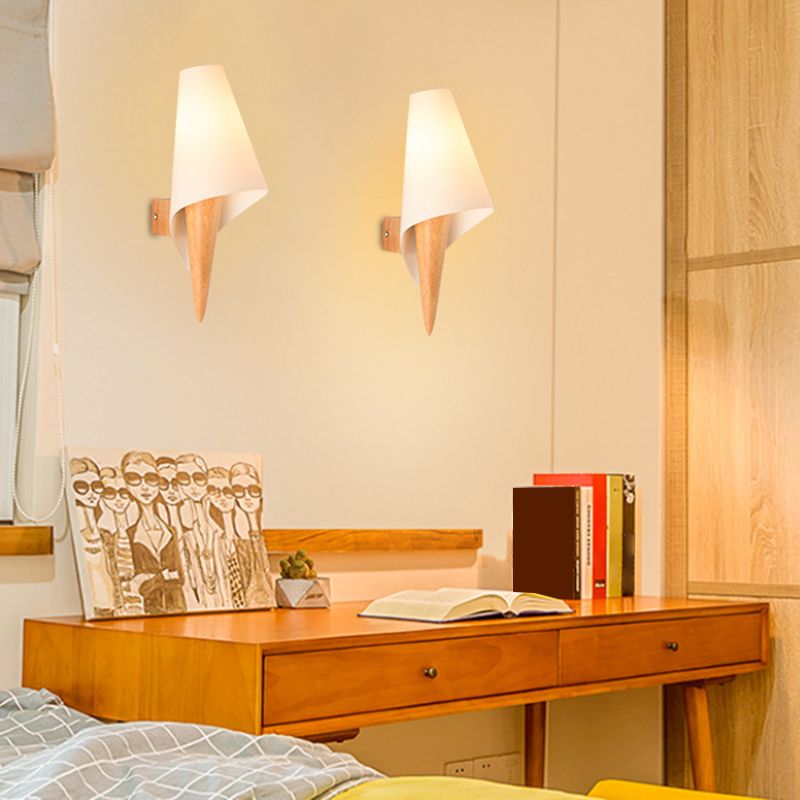 Creative Wooden Wall Lamp 1 Head Glass Shade Wall Sconce for Corridor Bedroom