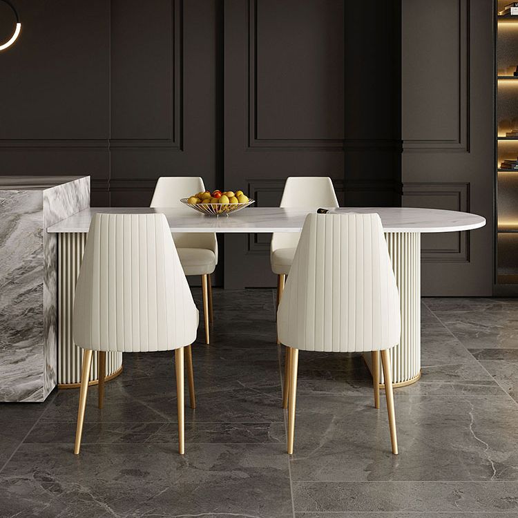 Free Form Dining Table Sintered Stone Table Luxury Style with Double Pedestal